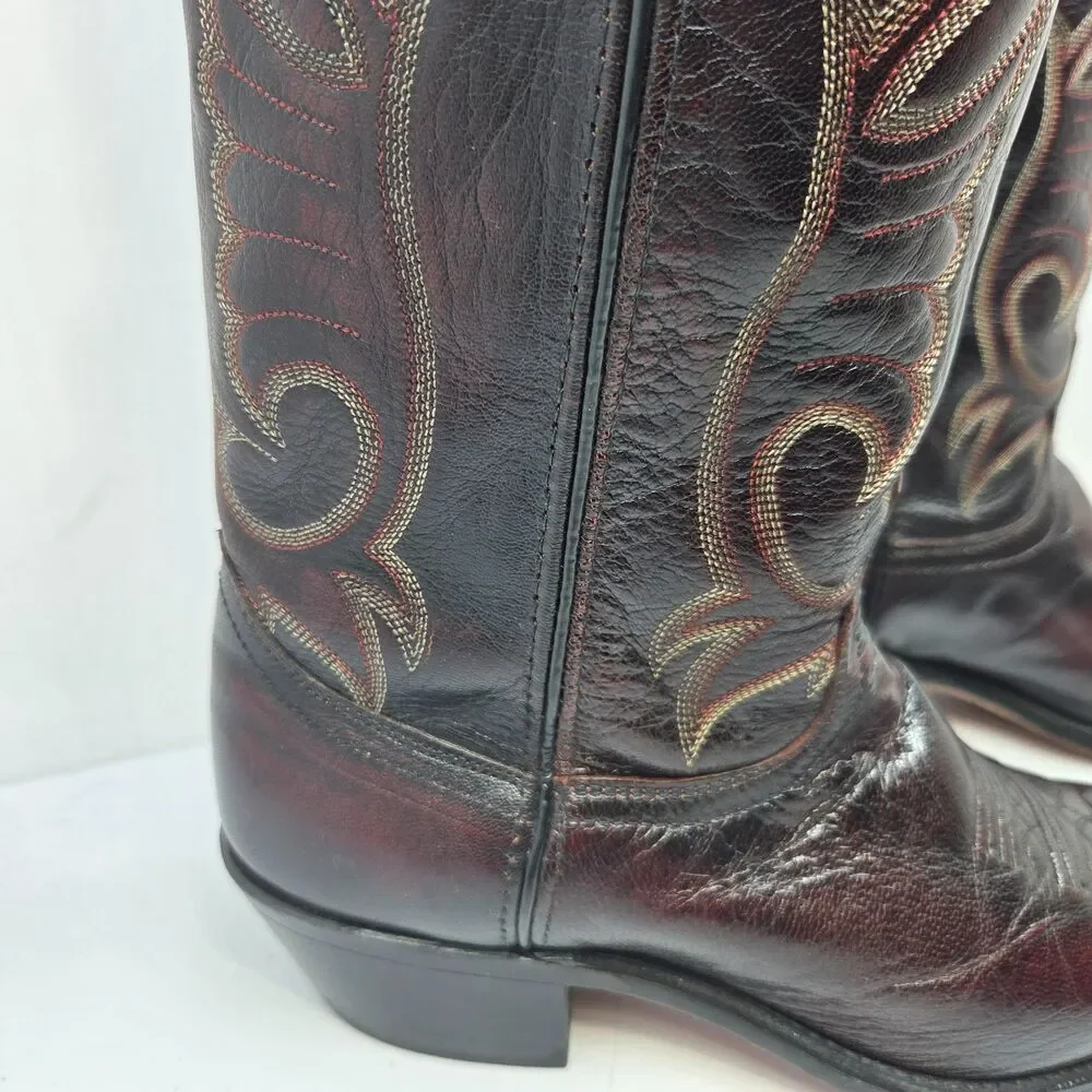 Laredo Mens Black And Burgundy Leather Cowboy Boots Size US 9.5 D
